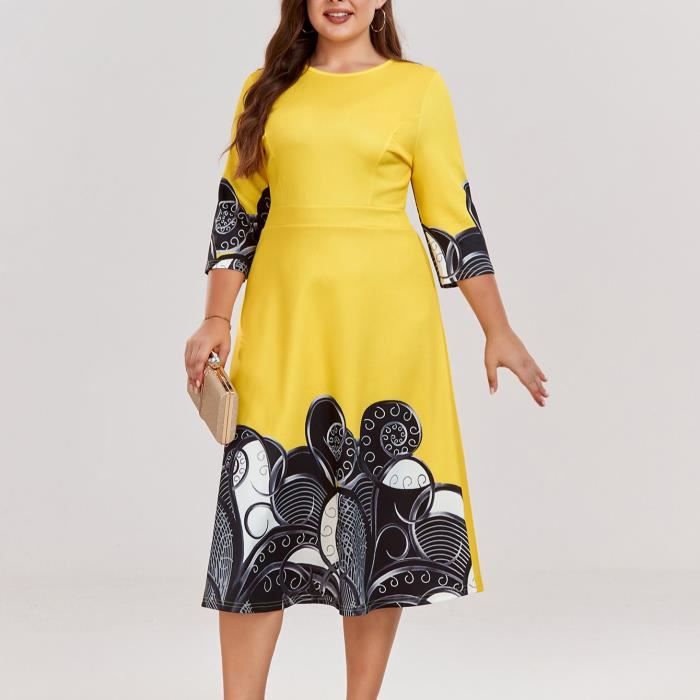 Robe mi longue a imprime jaune pour femme robe trapeze elegante grande taille decontracte robe de soiree ete 2023 1.5mmx20046m Blanc Cdiscount Pret a Porter