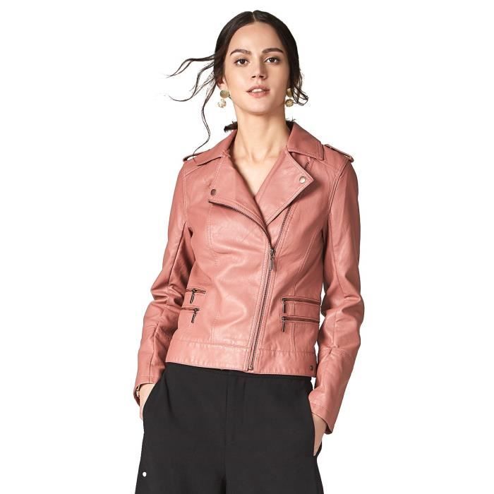 Blouson Perfecto Bomber DUHS1 Court Pu Veste Moto en cuir pour
