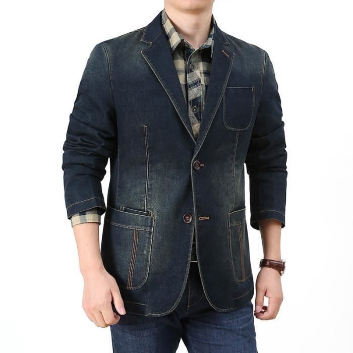 Veste en Jean Homme Printemps et Automne Veste de Costume Elegant Couleur Unie Bleu fonce Bleu fonce Cdiscount Pret a Porter