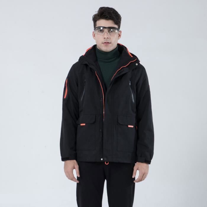 Veste Homme Hiver Coupe-vent – Imperméable Avec Doublure Polaire – Capuche Amovible – Poches Zippées – Pour Randonnée, Ski, Quotidien