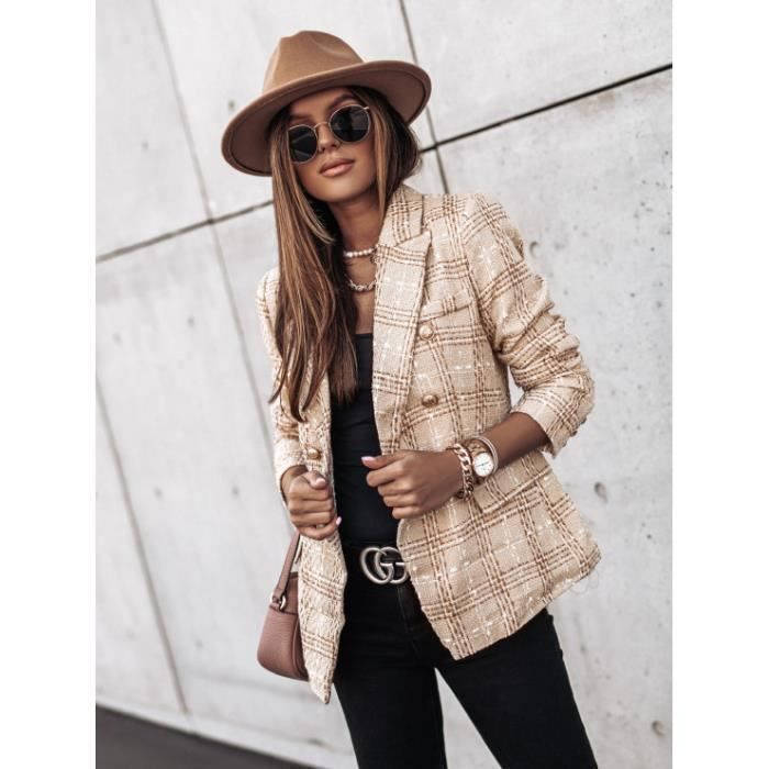 Manteau Veste Blazer pour femmes imprim cossais ensemble en