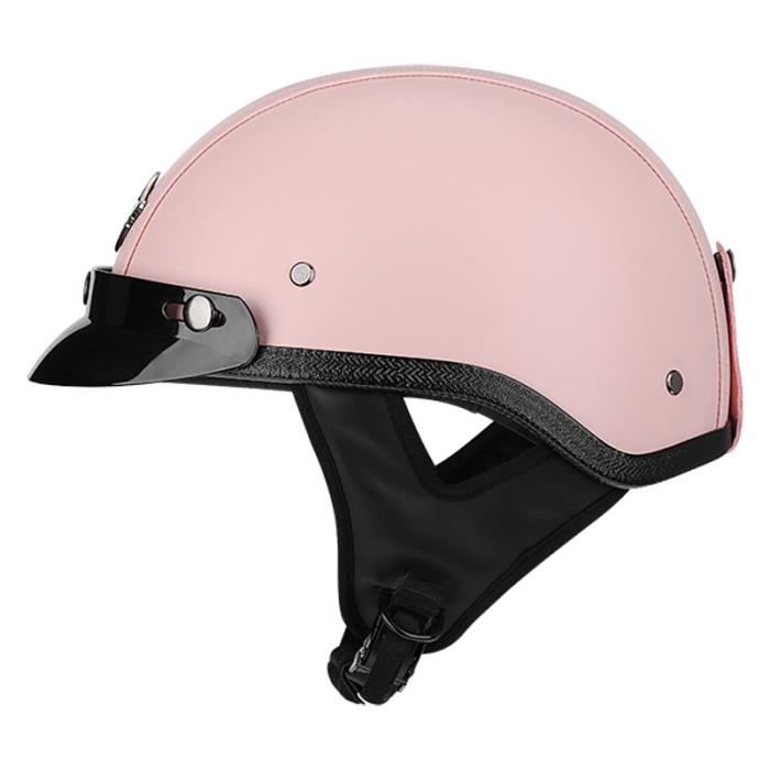 Casque Moto Ouvert Vintage Cuir PU – Demi-Casque Avec Lunettes – Taille S à XL – Certifié ECE – Pour Scooter, Cruiser