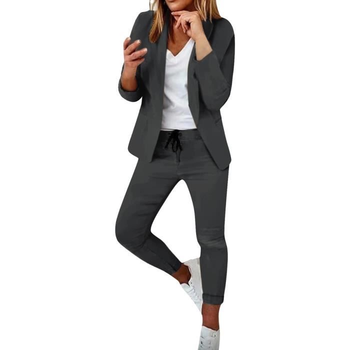 Tailleur Femme 2 Pièces - Blazer Et Pantalon Slim Fit - Tissu Stretch, élégant, Pour Bureau, Travail, Occasions Formelles - Couleur Unie