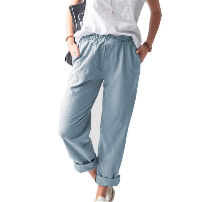 Pantalon lin taille elastique femme cheap