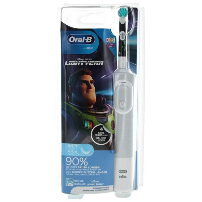 Brosses à dents électriques-Oral-B Kids Disney Brosse à Dents Electrique Rechargeable 3 Ans et + (Modèle : Buzz)