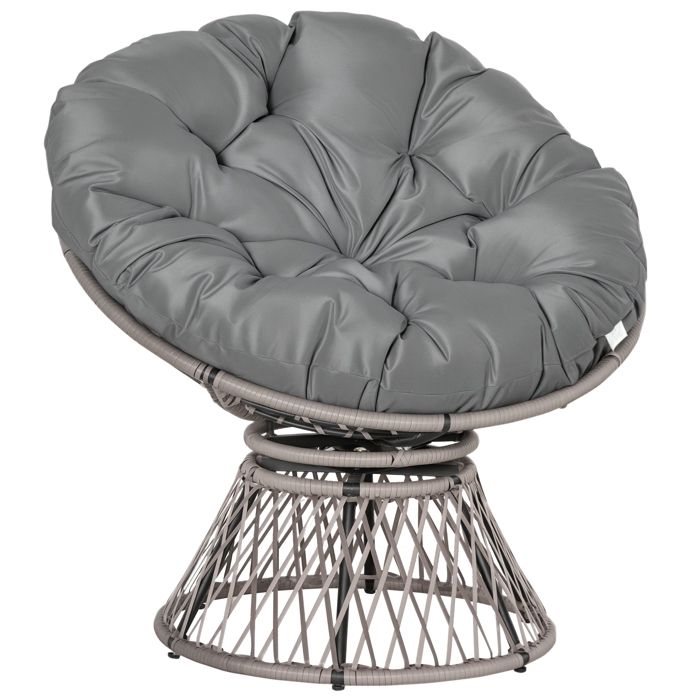 Fauteuil de jardin - Outsunny - papasan pivotant grand confort grand coussin fourni - résine tressée - Ø 97x86cm - gris
