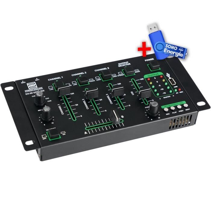 Table de mixage Pronomic DX-50 USB MKII 4 canaux avec Bluetooth, Fonction talkover, master out L/R (RCA), +clé USB 32 Gigas
