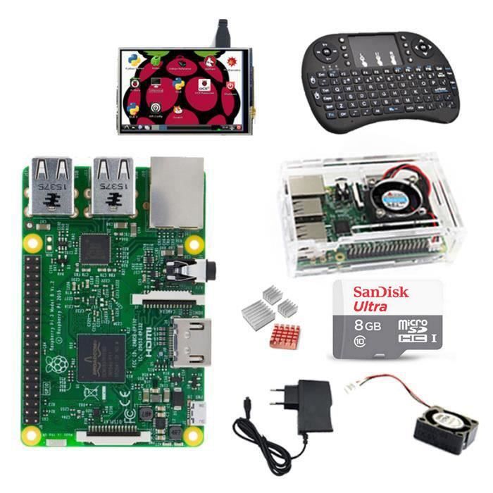 Raspberry Pi 3 Model B+SD 8Go+clavier sans fil+Boîtier+Ventilateur+5v/2.5