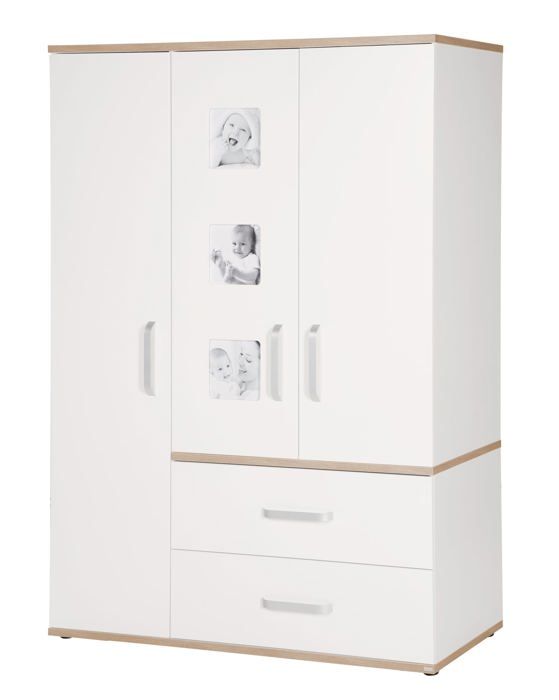 ROBA Armoire Bébé Pia 3 portes et 2 tiroirs - Blanc/décor chêne San Remo ROBA Armoire Bébé Pia 3 portes et 2 tiroirs - Blanc/décor chêne San Remo