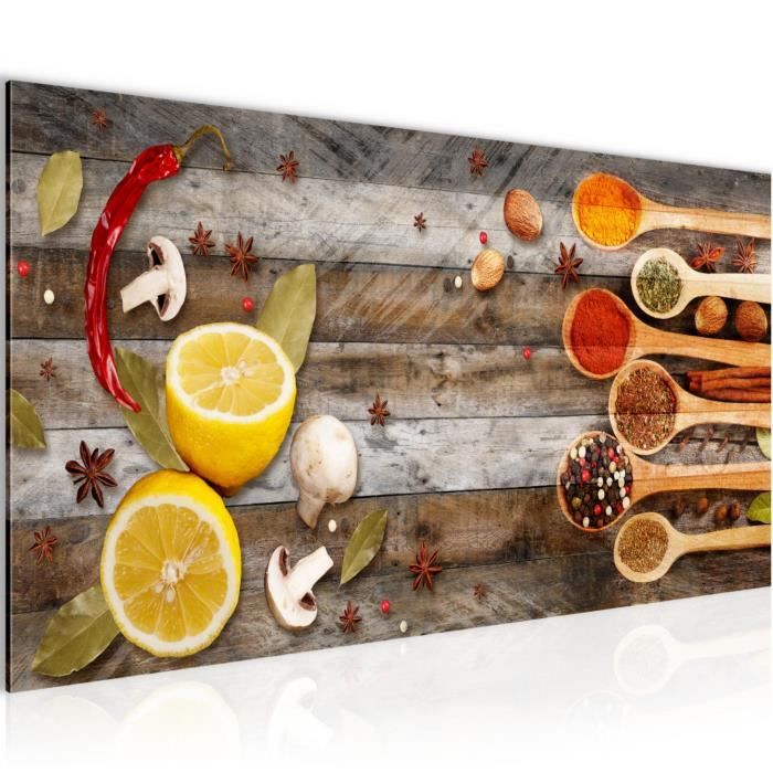 Runa art Tableau Décoration Murale Épices Cuisine 100x40 cm - 1 Panneau Deco Toile Prêt à Accrocher 019612b