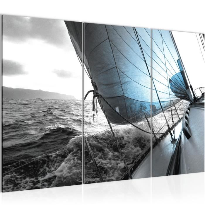 Tableau Mural Côtier Personnalisable - Décoration Plage Bateau En Bois - Toile Bleue Aqua