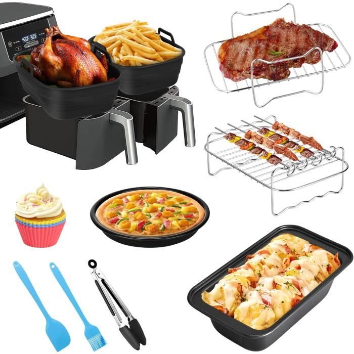 LYKEJI 2 Moules Silicone Airfryer Ninja Foodi - Accessoires Friteuse Double Zone 19.5x13x7 Cm Gris