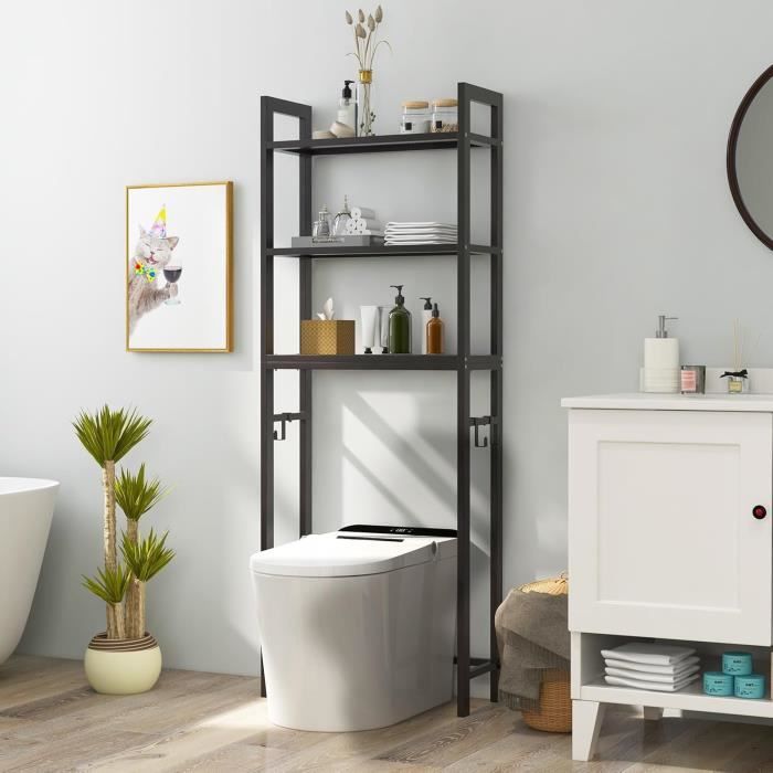 Étagère WC 3 étages 157x55cm - Rangement Salle De Bain, Gain De Place, Montage Facile - Noir