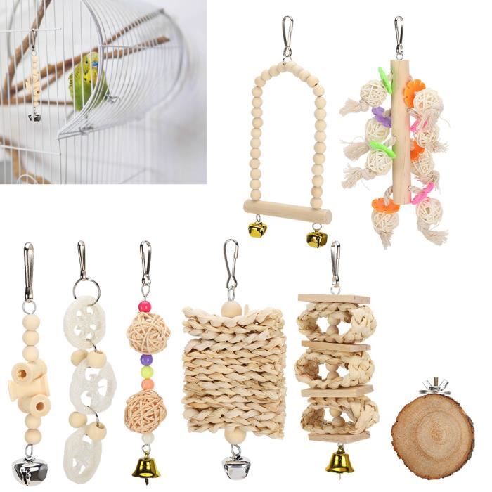 Meilleurs prix pour SURENHAP Ensemble de jouets pour oiseaux en bois naturel SURENHAP Ensemble de jouets oiseaux perroquets 8 Paquets animalerie jouet