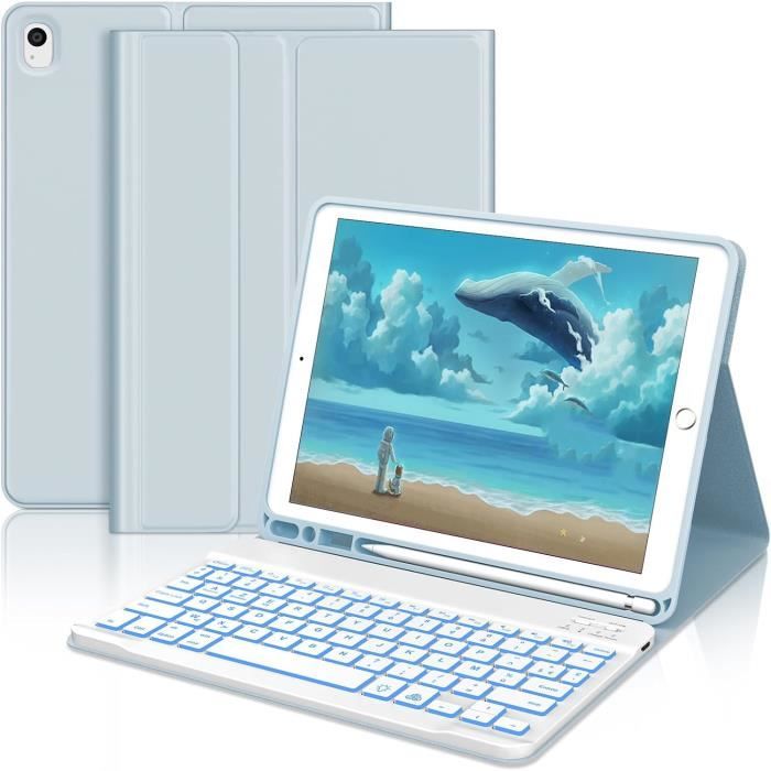 CACOE Étui Clavier Rotatif 360 iPad 11/10,9 10/11e Gén (2025/2022) - Pavé Tactile, Rétroéclairage 7 Couleurs, Sans Fil, Bleu… - Informatique