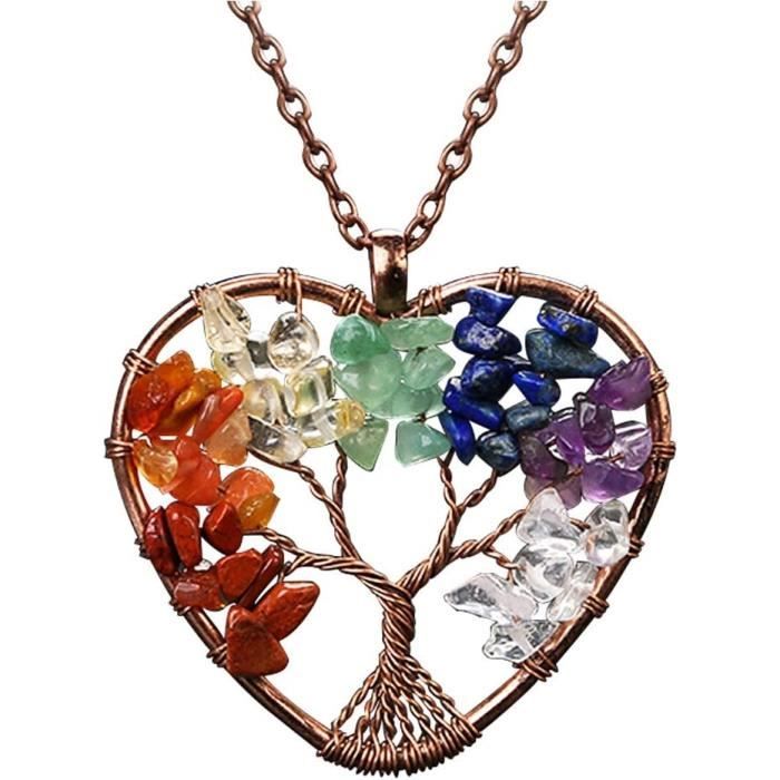 Collier Femme Arbre De Vie Avec Pierre De Naissance - Pendentif Cœur Ou Croissant | Chaîne Acier Réglable 50+5 Cm