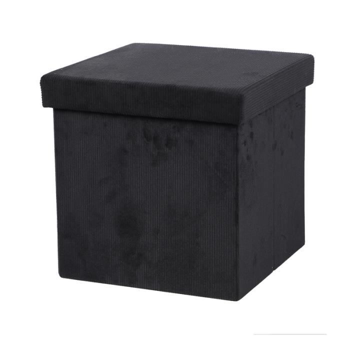 poufs et petits tabourets - pouf de rangement pliable en velours côtelé "kube" - noir - l 76 x p 37,5 x h 37,5 c