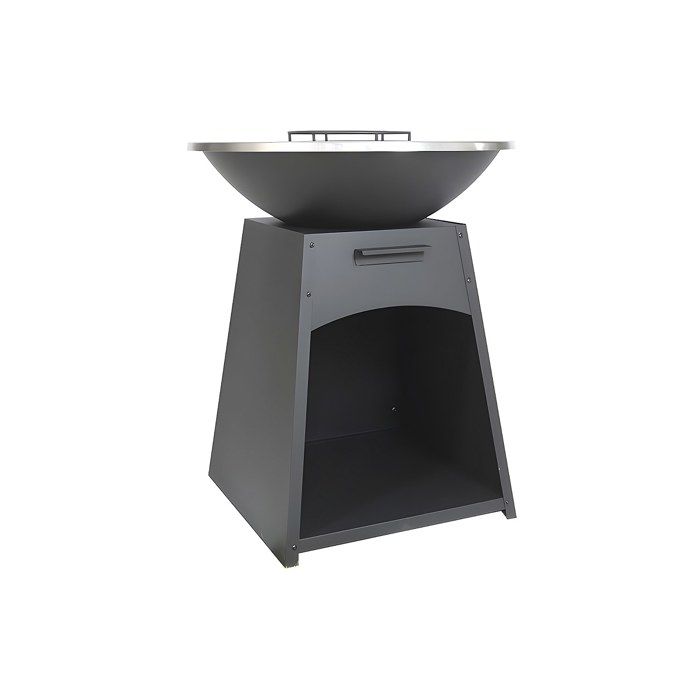Barbecue plancha brasero à charbon et bois avec rangement en acier - L81 x l81 x H96 cm - Noir - CORVERA