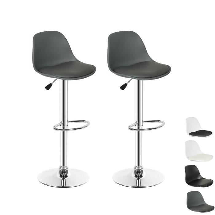 WILLONIN® ENSEMBLE DE 2 TABOURET DE BAR POUR SALLE A MANGER CHAISE DE CUISINE EN PU CUIR GRIS FONCE STYLE SCANDINAVE