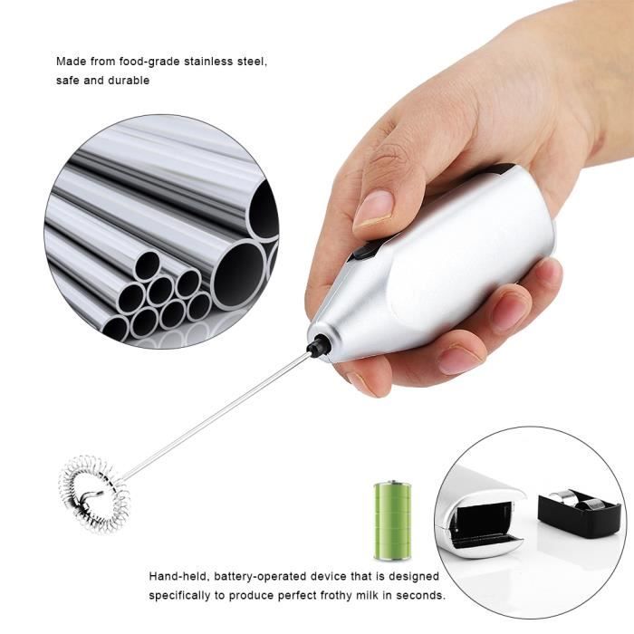 MOUSSEUR À LAIT Portable à piles et en acier inoxydable Mélangeur de boissons, pour café, lattes, cappuccino Mélanger de la poudre de protéines ou même fouetter des œufs pour une omelette parfaite MOUSSEUR À LAIT Portable à piles et en acier inoxydable Mélangeur de boissons, pour café, lattes, cappuccino Mélanger de la poudre de protéines ou même fouetter des œufs pour une omelette parfaite