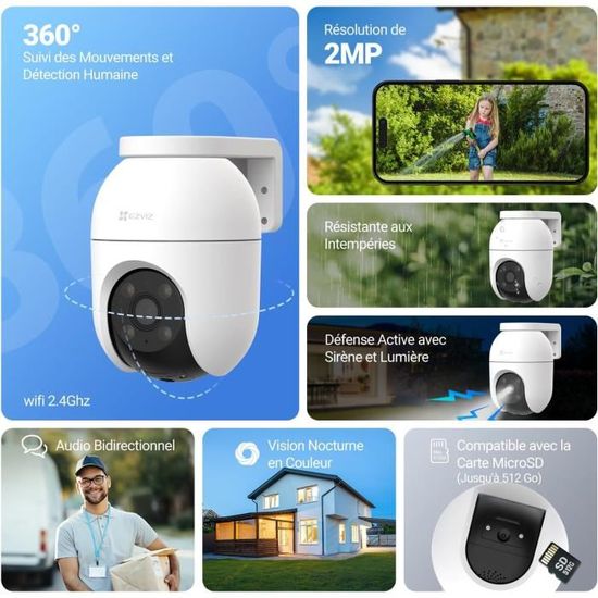 Caméra de surveillance - EZVIZ - C8c - 2MP - Vision nocturne