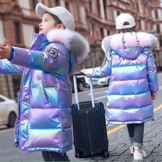 Inhzoy Doudoune Enfant Fille Métallique Brillante Manteaux à Capuche Veste Parka Épaisse Hiver Chaud Zippé Blouson De Neige Avec Poches Outwear 6-16 Ans Rose 5-6 Ans