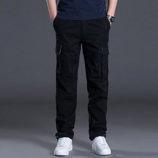 Pantalon Cargo Homme Multi-poches - Taille élastique Avec Cordon - 100% Coton - Pour Travail, Randonnée, Quotidien