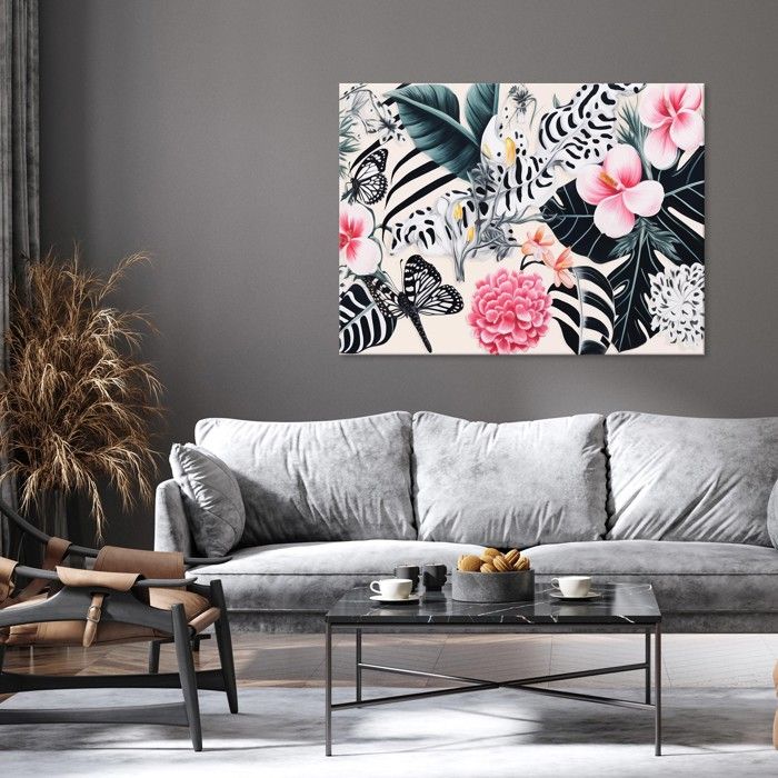 Set De 4 Tableaux Sur Toile – Fleurs Turquoise Et Roses – Décoration Murale Moderne