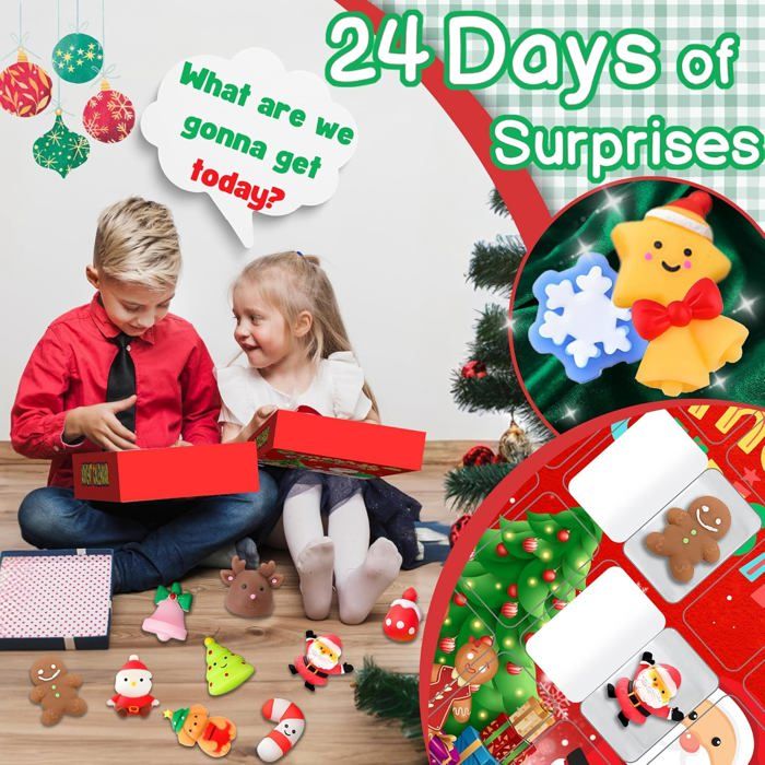 Calendrier De L'Avent 2025 Avec 24 Jouets Squishy Mochi - Compte à Rebours Noël Pour Enfants - Cadeau De Noël Garçons Filles - 4
