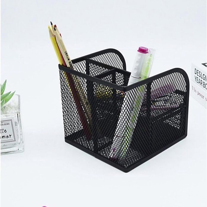 Boîte De Rangement Maille Métallique Milageto - Panier Rectangulaire Ouvert Noir 27x14x15cm