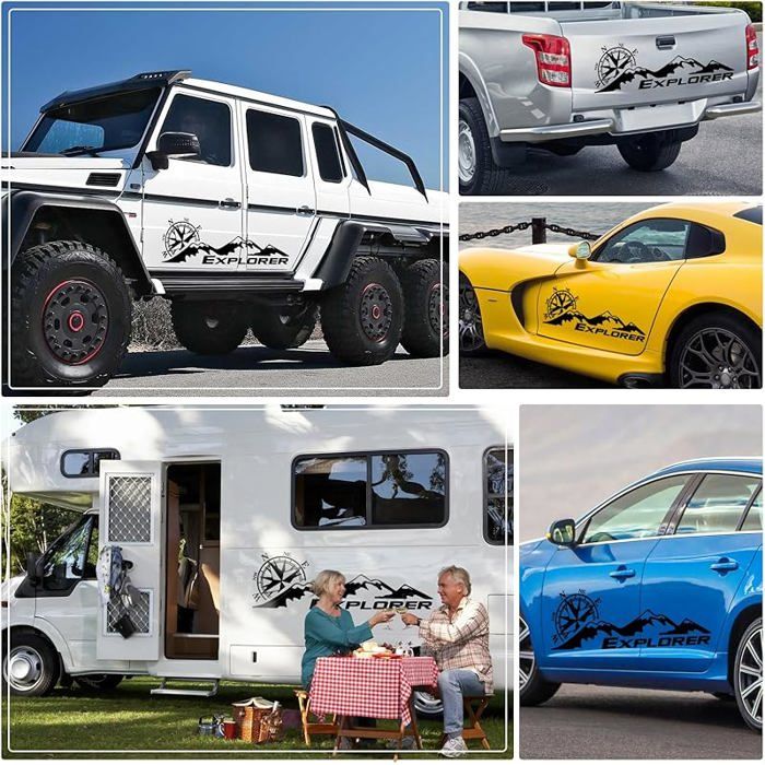Autocollant Voiture Vinyle – Montagne Avec Boussole – Choix De Couleur