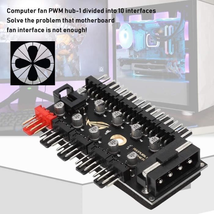 PC Chassis Fan Hub,CPU Cooling Fan Hub,10 Channel 4Pin PWM Set Line ...