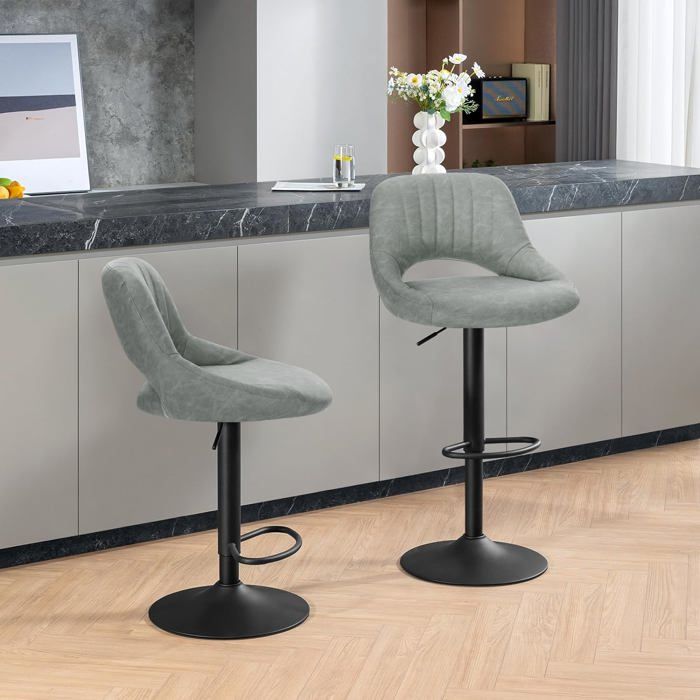 EUGAD Lot De 2 Tabourets De Bar En Velours Gris Foncé - Chaise Avec Dossier Et Repose-Pieds