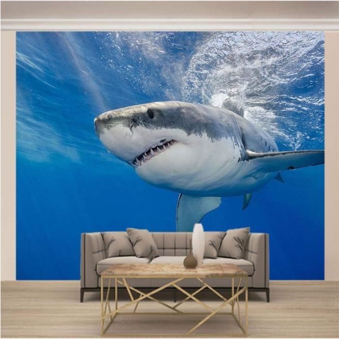Peinture Murale Requin Sous-marine Affiche Papier Peint Salon Chambre Décor à La Maison Tv Fond Mur Papier Peint 3D Salle De Séjour Chambre à Coucher Salle De Séjour Mural Murale Enfant-300cm×210cm