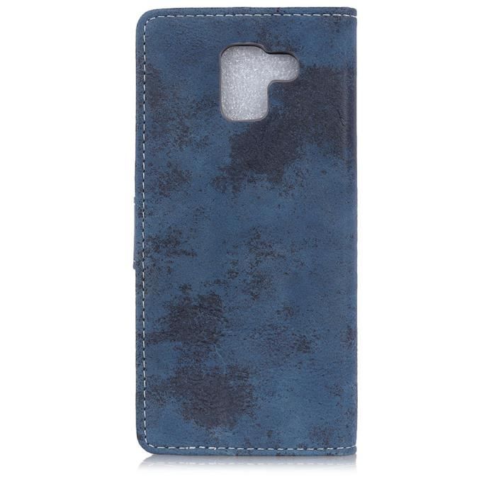 Coque Galaxy J6 Bleu R tro Housse Pochette Cuir Flip