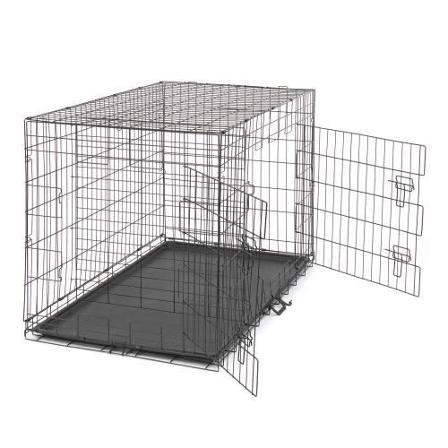 Cage de transport pour chien en fil métallique avec plateau de sol, double  porte, pliable, taille S : 63 x 44 x 50,5 cm