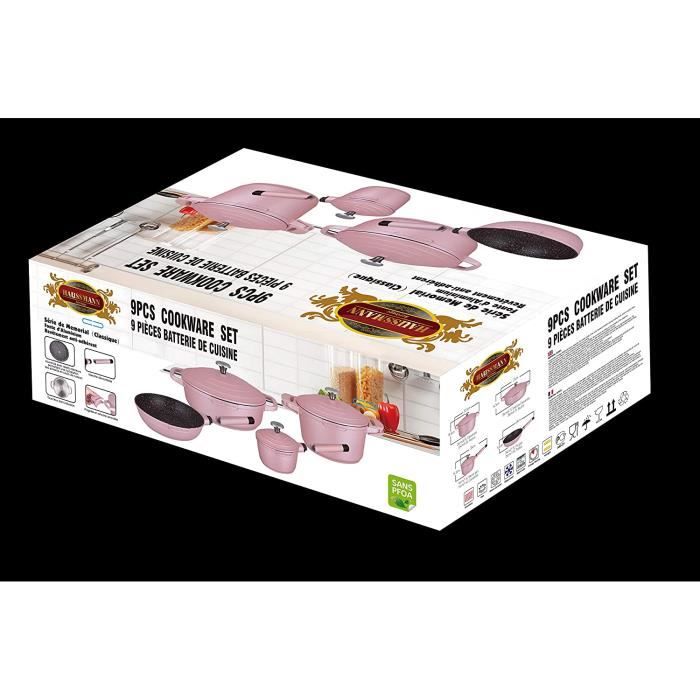 Haussmann Héritage® 9 Pièces Batterie de Cuisine Revêtement Type Pierre