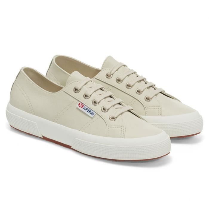Baskets femme SUPERGA 2750 Naplngcotu Beige lt eggshell Cuir Lacets Semelle en caoutchouc naturel Beige lt eggshell f avo Cdiscount Chaussures