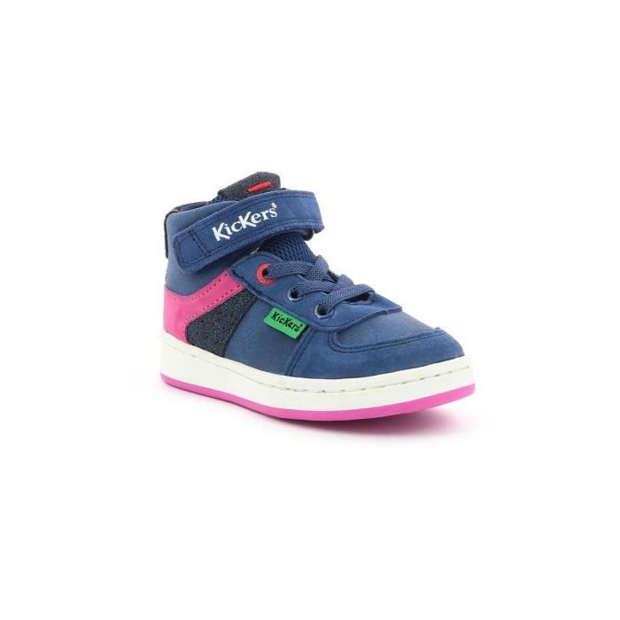 Basket haute en cuir pour garcon Kickers Bilbon Bb Mid Fermeture a lacets Confortable et durable Bleu Cdiscount Chaussures