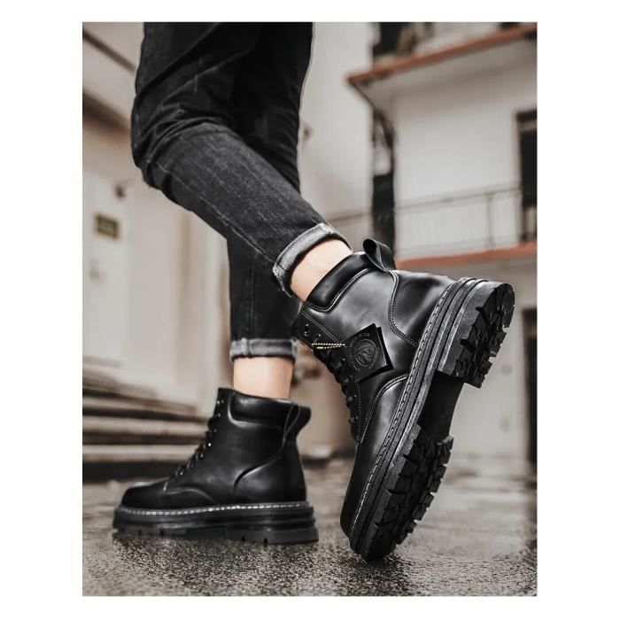 Bottes de moto a la mode pour hommes REMYCOO Noir Lacets Synthetique Haute
