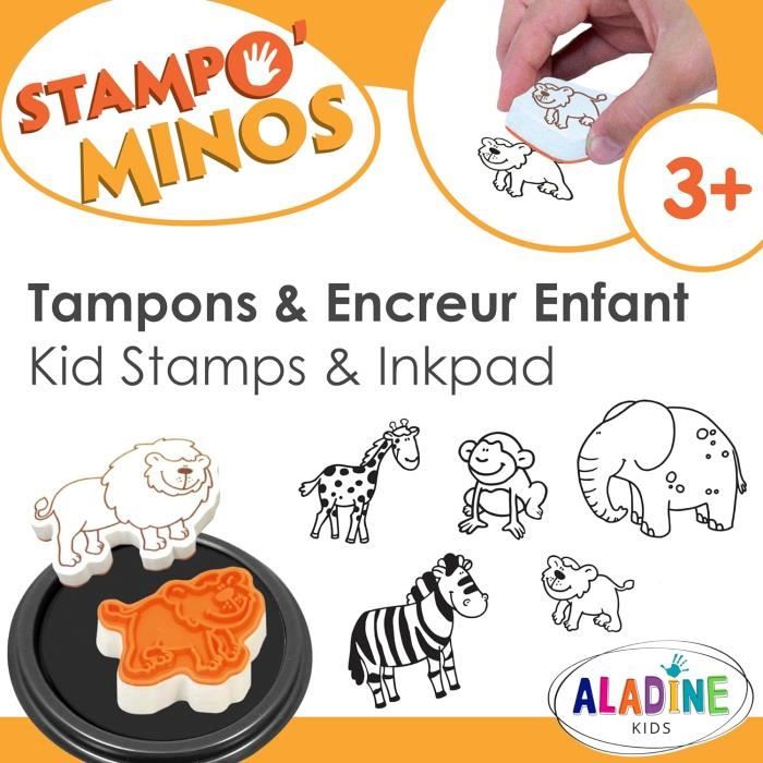 Aladine Stampominos - 10 Tampons Animaux De La Savane Avec Encreur - Dès 3 Ans