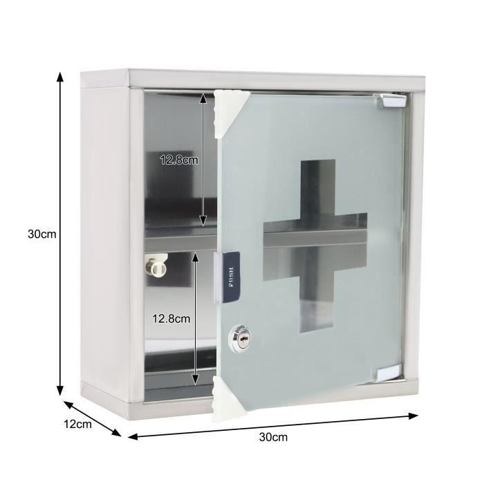 Armoire à Pharmacie en Acier Inoxydable avec 2 clés 30 x 30 x 12 cm