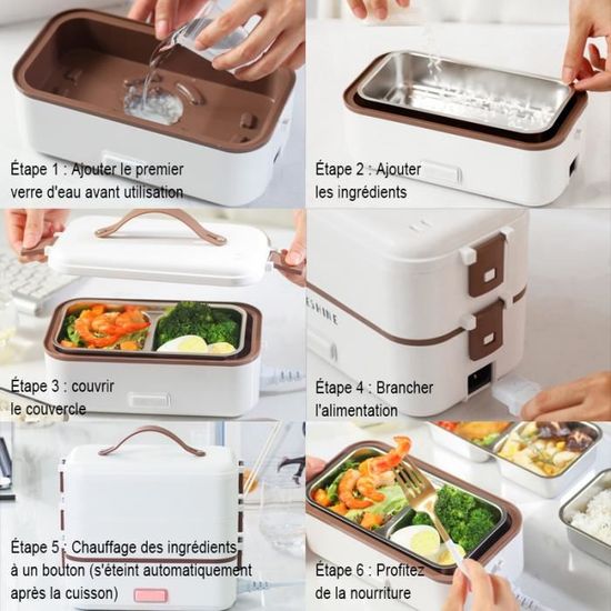 MODEZVOUS - Gamelle Chauffante Electrique Vapeur - Bento Lunch Box 200W  Boite qui Garde Repas Chaud, 2 Compartiment, Chauffe Plat Electrique  Cuiseur à