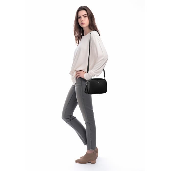 Sac bandoulière femme double zip frange Flora Co Paris noir