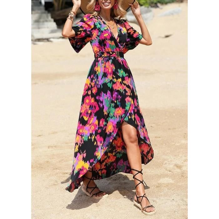 Femme Ete Robe Longue Fluide Midi de Plage Chic Et l gant Imprim