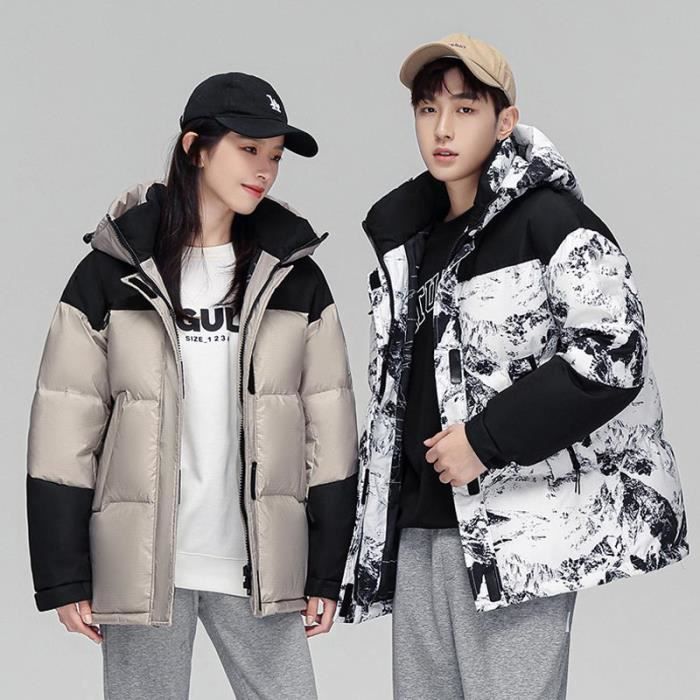 Doudoune Courte Homme Femme Capuche Hiver Mode Veste De Ski Exterieur Epaisse Chaude Couleur Contraste Confortable Noir Cdiscount Pret a Porter