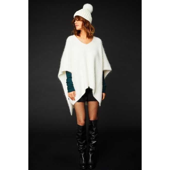 Poncho femme Belair Grosse maille Col V Manches 3/4