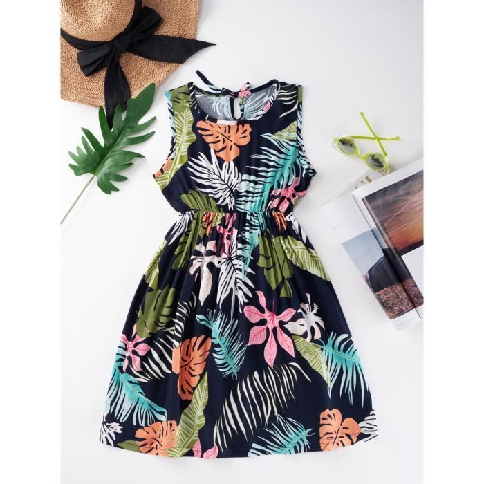 Iiniim Robe Fille Ete Fleurie Robe de Plage Enfant Fille Boheme Robe Longue Decontracte Vacances Sans Manche Anniversaire 3 14 Ans Bleu marine Cdiscount Pret a Porter