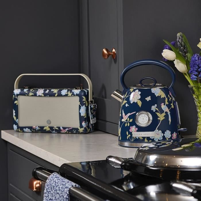 Bouilloire électrique Laura Ashley 1.7L - Design Vintage, ébullition Rapide 2.2KW, Thermomètre