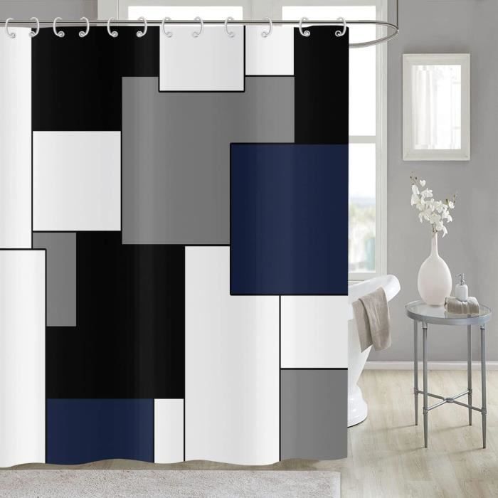 Rideau de douche imperméable en polyester, motif géométrique, feuilles